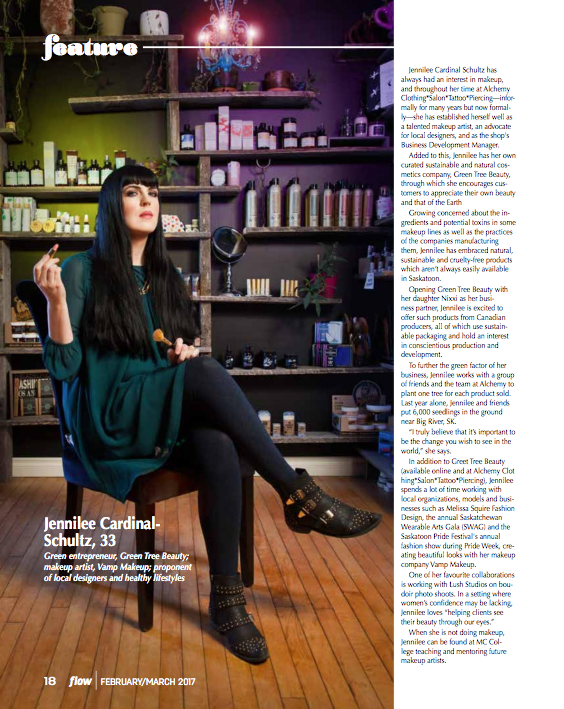Green Tree Beauty's Jennilee Cardinal-Schultz featured in Flow Magazine