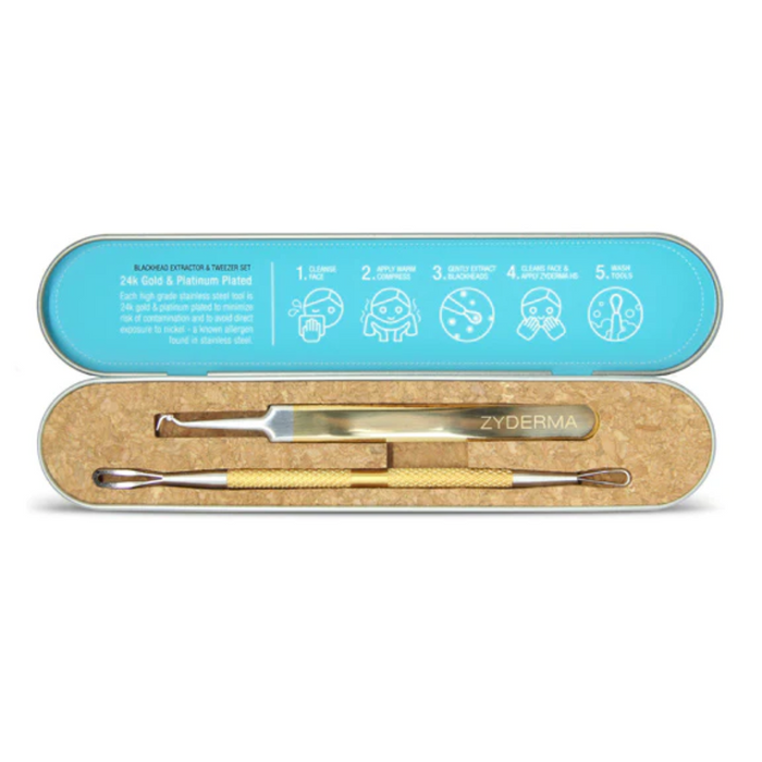 Zyderma Gold & Platinum Blackhead Extractor & Tweezers Set